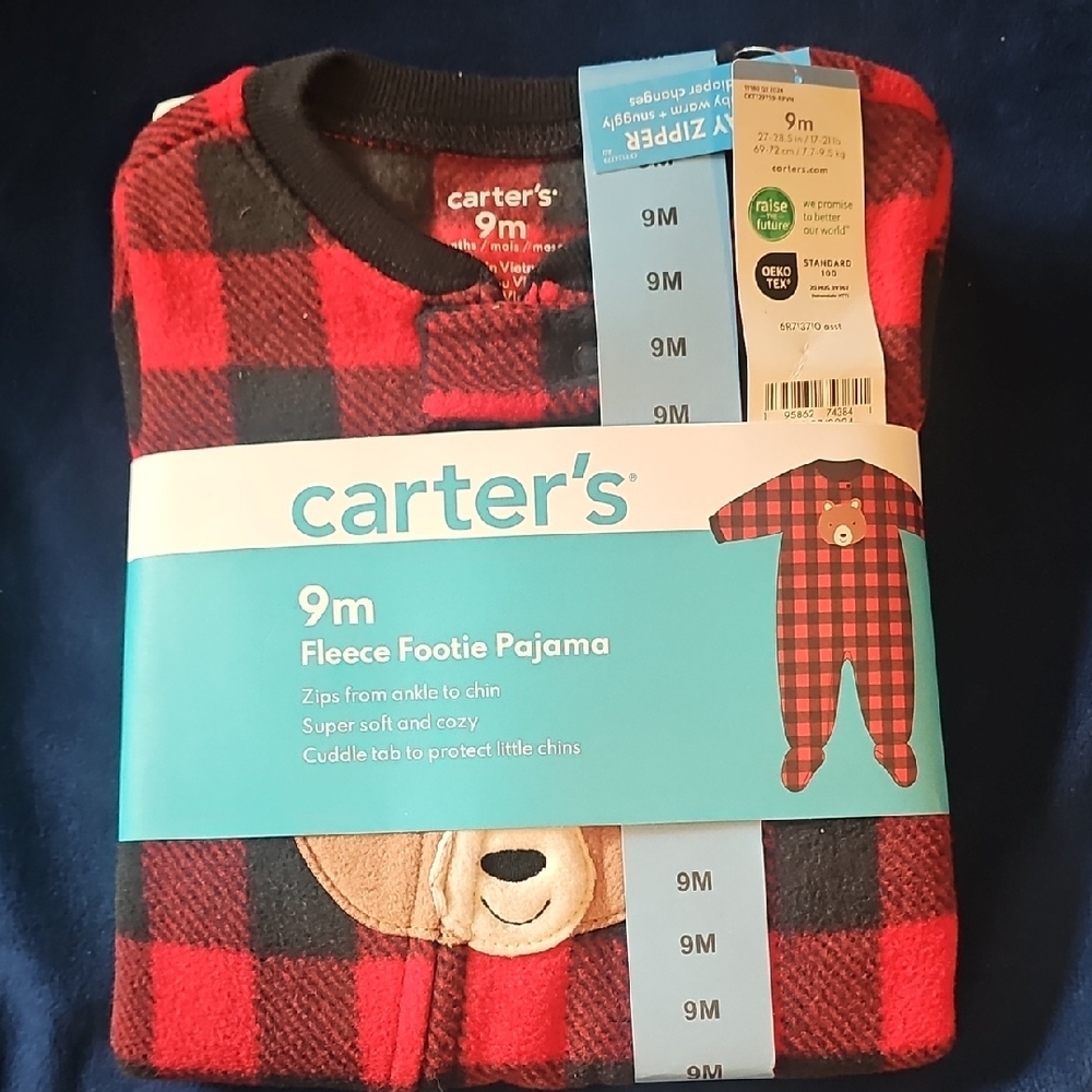 Carter's Red and Black Fleece Footie Pajama bear